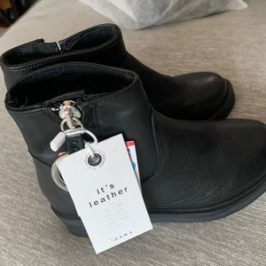 New Zara Genuine Black Leather Ankle Boots Size 9